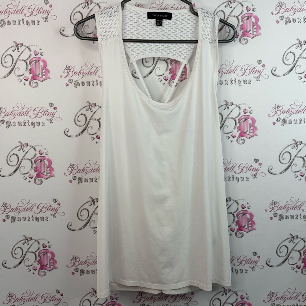 Ivanka Trump tank top strappy open back cream White Textured Strap Tank Top
